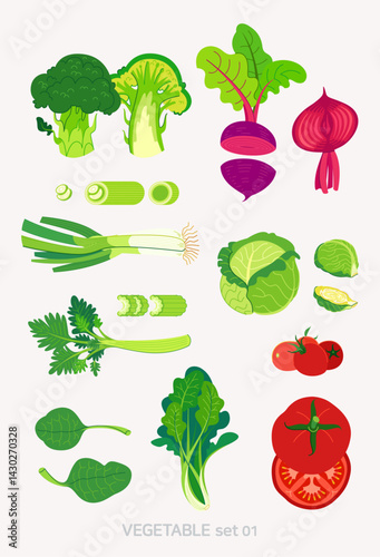Vegetable set. Flat style graphic. Vector format.