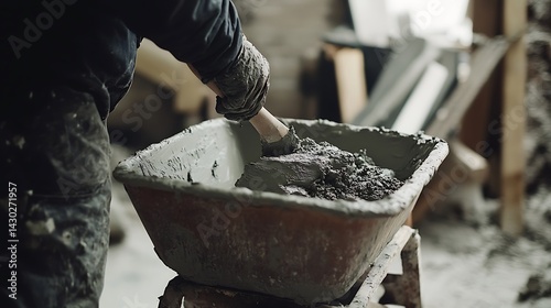 Wallpaper Mural Construction Worker Mixing Cement in a Wheelbarrow Torontodigital.ca