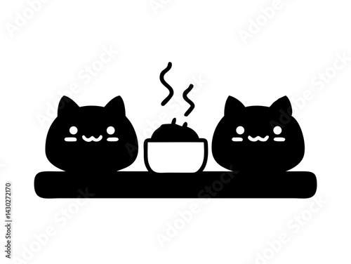  Two Cats Watching Steaming Bowl