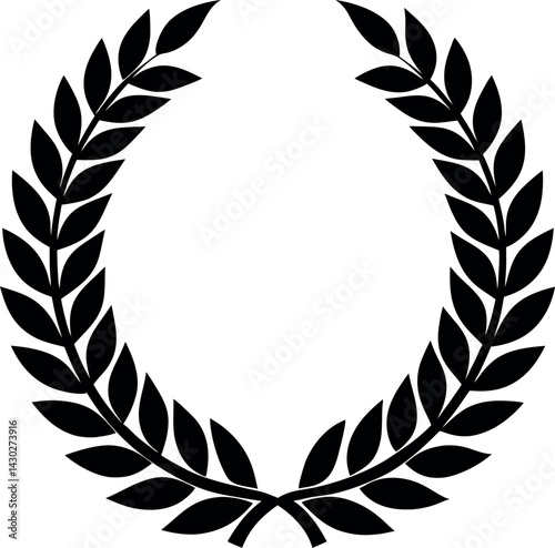 Laurel Wreath Silhouette Vector – Simple Black Victory Symbol