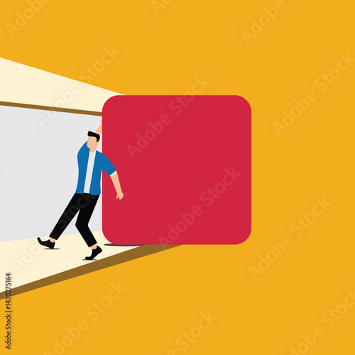 Endurance, hard work, Businessman pushing a square object