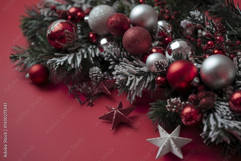 A festive still life photograph featuring a bountiful arrangement of holiday decorations