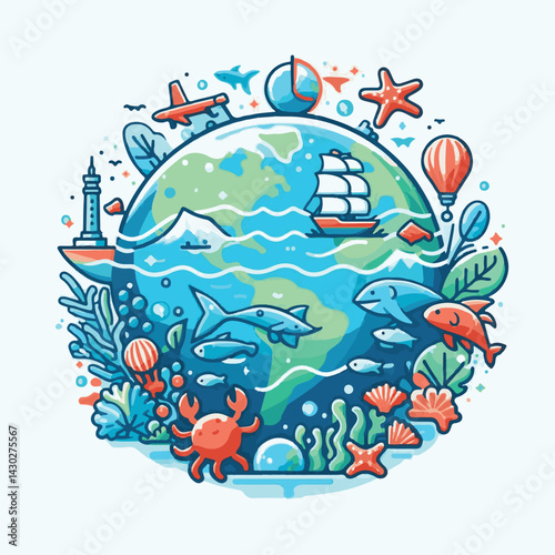 sea, water, ocean, blue, nature, illustration, environment, background, underwater, concept, day, world, fish, vector, banner, aqua, earth, eco, clean, design, environmental, life, graphic, poster, wa