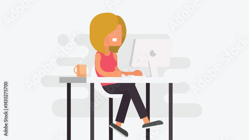freelancer working on a laptop, symbolizing remote work, creativity, and independence, with a focus on productivity in a casual, home office environment