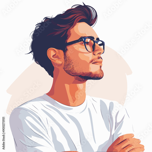 Portrait of a young handsome man in glasses. Vector illustration.