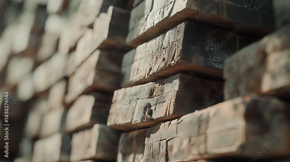 Naklejka premium Close-Up of Weathered Stone Bricks in a Wall