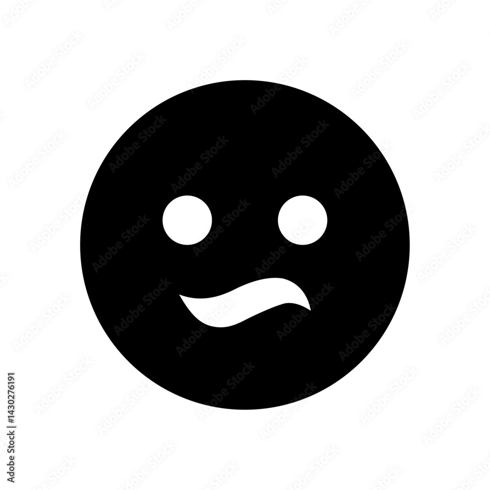 Black circle with two white circles for eyes and a curved white line for mouth expressing confusion Black circle with two white circles for eyes and a curved white line for mouth expressing confusion