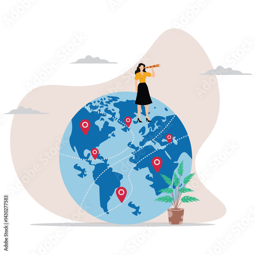 Expand new branches, businesswoman looking for new pins