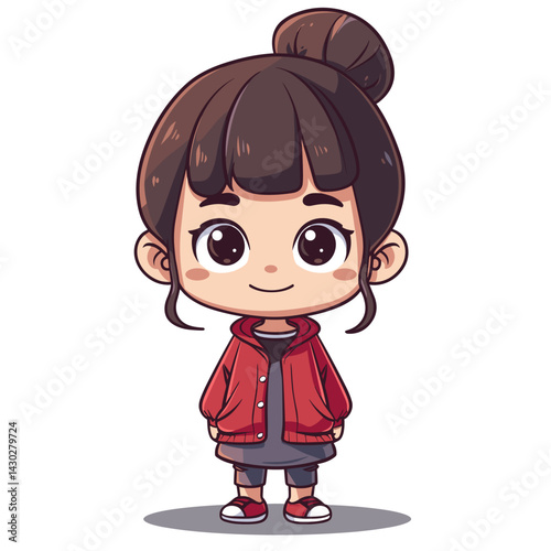 Cute little girl in casual clothes. Vector character illustration on white background.