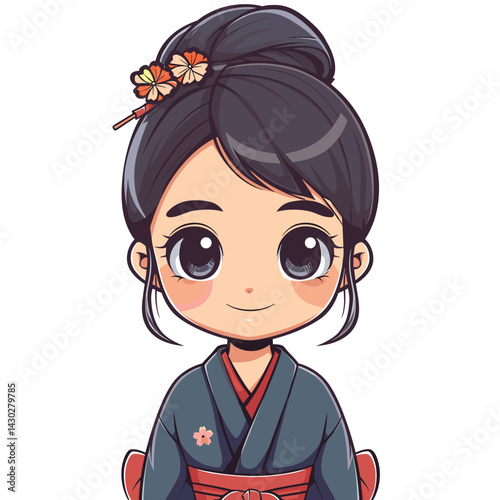 Cute Asian girl in kimono cartoon vector illustration graphic design
