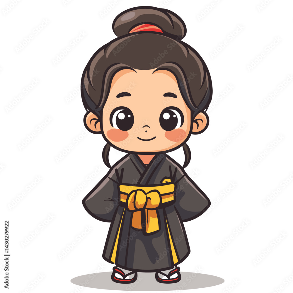 Cute kokeshi girl in kimono. Vector illustration Cute kokeshi girl in kimono. Vector illustration