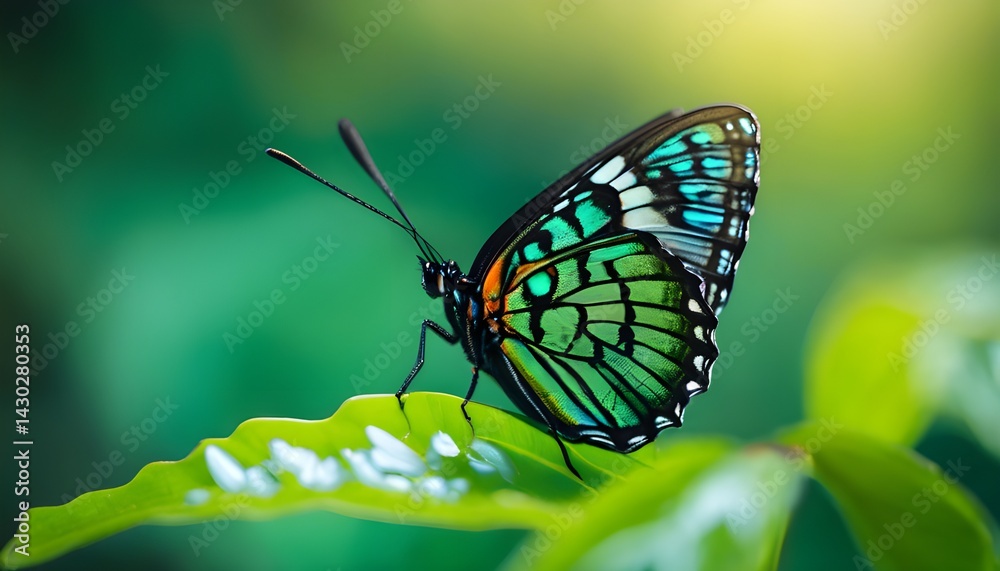 Fototapeta premium Natures Beauty: A Vibrant Butterfly on Green Leaves