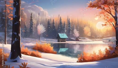 Winter Serenity: A Cozy Cabin by the Frozen Lake