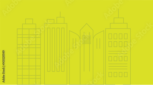 A cityscape illustration featuring tall buildings lining the street, showcasing the urban environment with detailed architecture, bustling streets, and a modern city vibe.