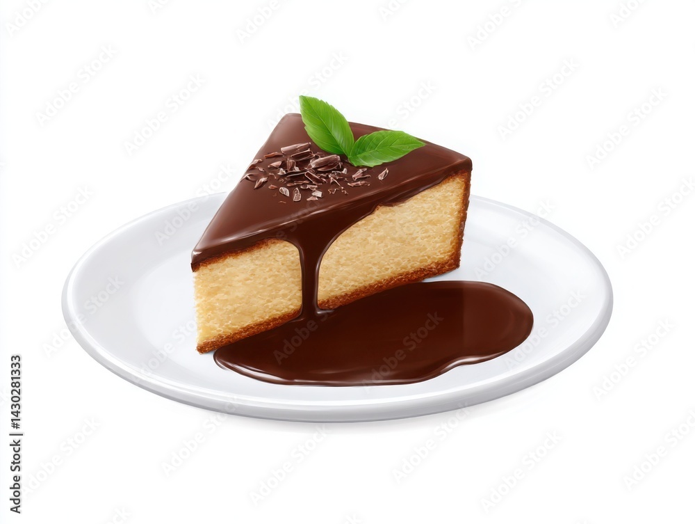 Cheesecake slice with chocolate glaze isolated on white background Cheesecake slice with chocolate glaze isolated on white background