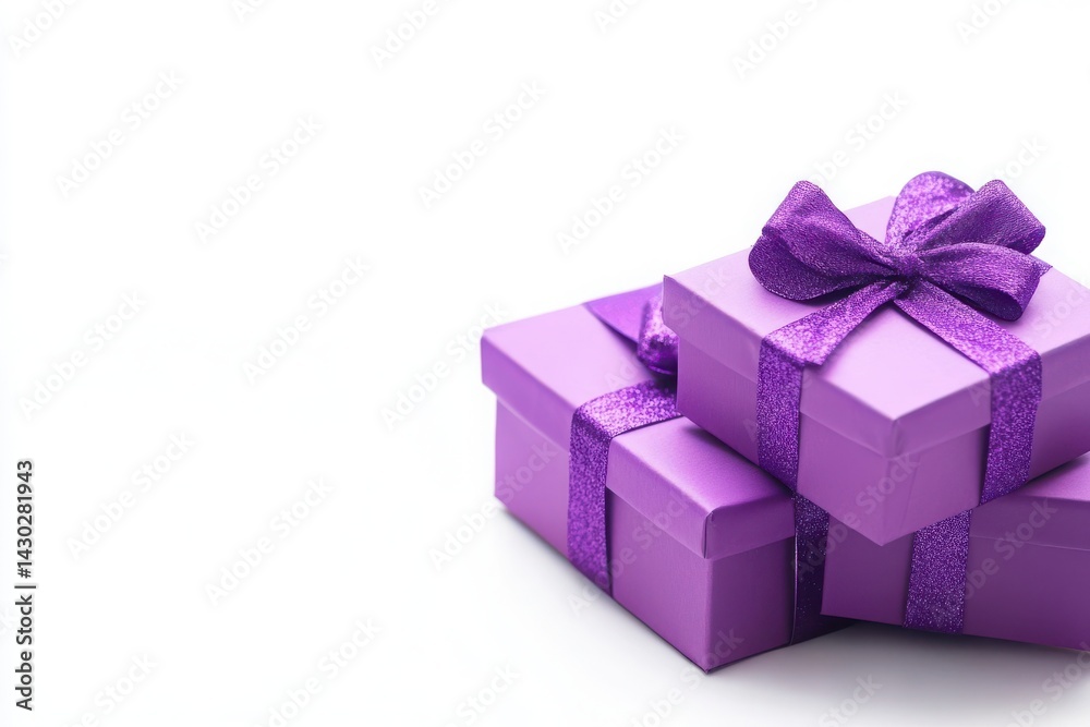 Stack of purple gift boxes with elegant ribbons. Stack of purple gift boxes with elegant ribbons.