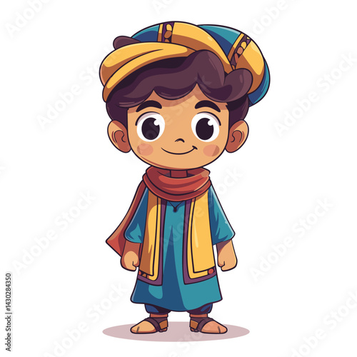 Vector illustration of Cute little boy in turban and traditional clothes