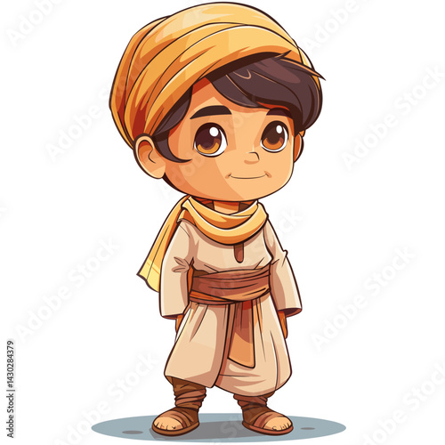 Vector illustration of Cute little boy in turban and traditional clothes