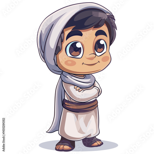 Vector illustration of a cute arabic boy in traditional costume.