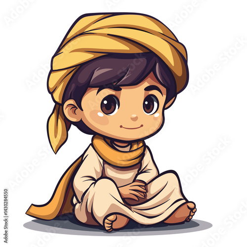 Vector illustration of Cute Indian boy in traditional clothes. Isolated on white background