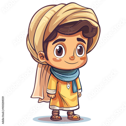 Vector illustration of Cute Indian boy in traditional clothes. Isolated on white background