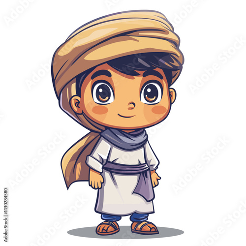 Vector illustration of Muslim boy wearing a turban and a scarf.
