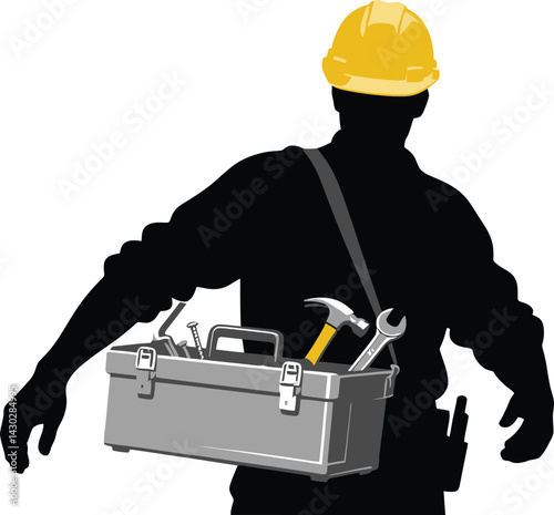 A Worker, His Hat, and His Toolbox