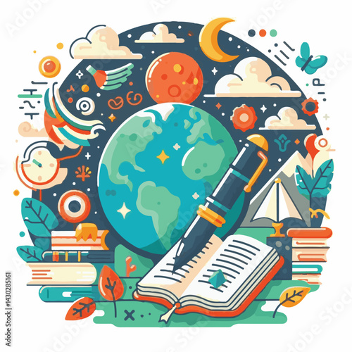 poster, illustration, literature, art, poetry, design, writer, holiday, feather, march, vector, day, quill, education, pen, poetry day, world, calligraphy, letter, poesy, poet, graphic, paper, concept