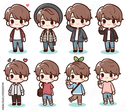 set of funny chibi cartoon boys