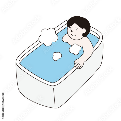 湯船に浸かる男性のイラスト