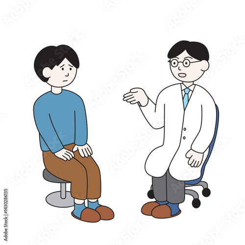 男性医師の説明を聞く男性患者のイラスト
