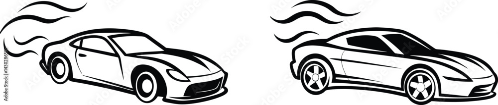 Silhouette of a sports coupe drifting on a racetrack with smoke trails