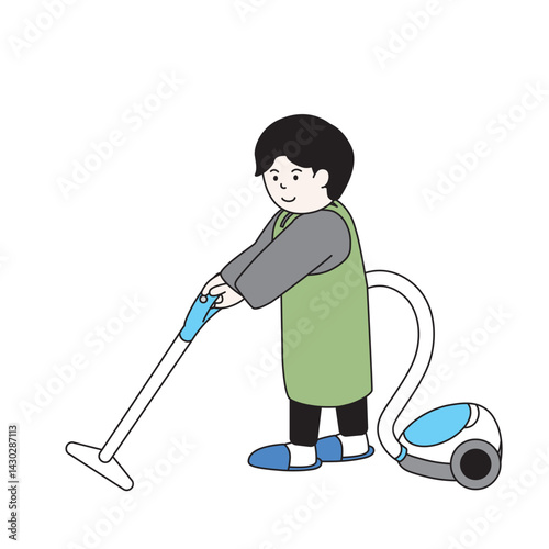 掃除機をかける男性のイラスト