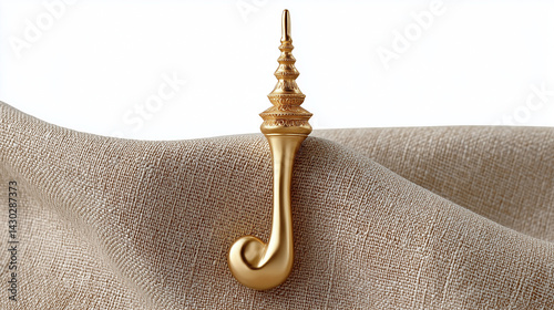 Elegant Napkin Ring: This elegant image showcases a sophisticated, golden napkin ring artfully placed on a softly draped fabric, representing luxury and refinement. 