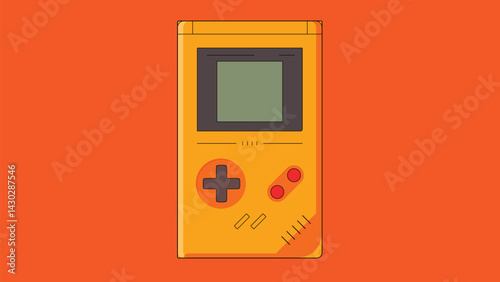 Retro style illustration of a classic game boy device, showcasing nostalgic handheld gaming with buttons and screen