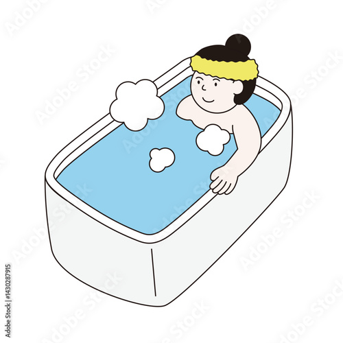 湯船に浸かる女性のイラスト