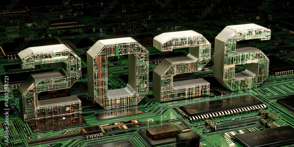 new year 2026 digital background with futuristic circuit board structure