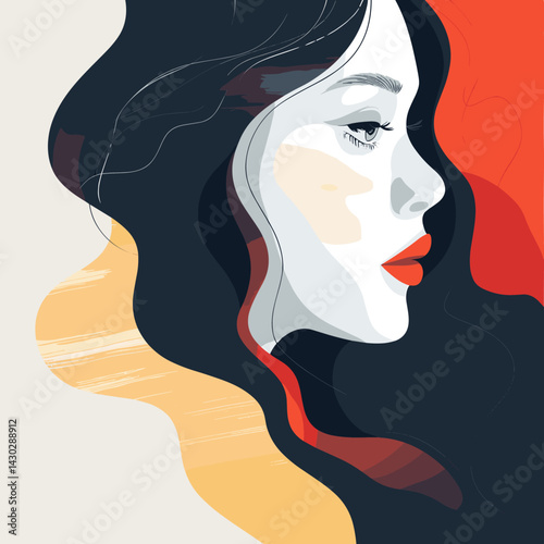 Beautiful girl with long hair. Vector illustration in flat style.