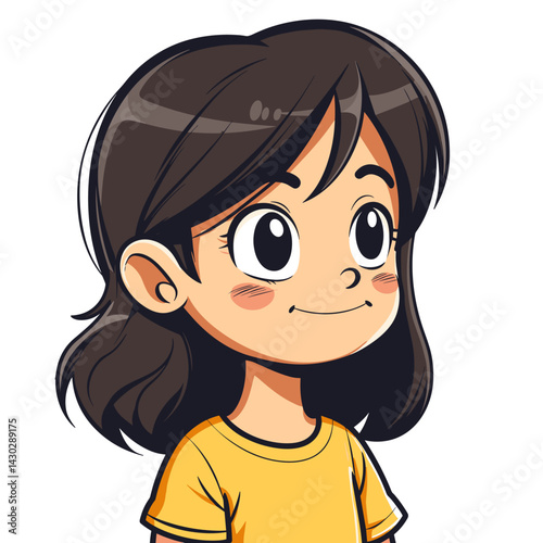 Cute little girl cartoon character. Vector illustration isolated on white background.