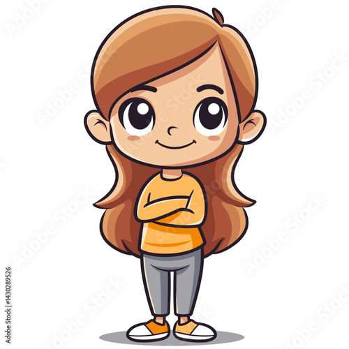 Cute little girl in casual clothes. Vector illustration of a cartoon character.