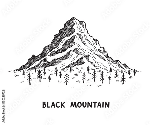 Silhouette of Black Mountain. Sketchy doodle. Vector art