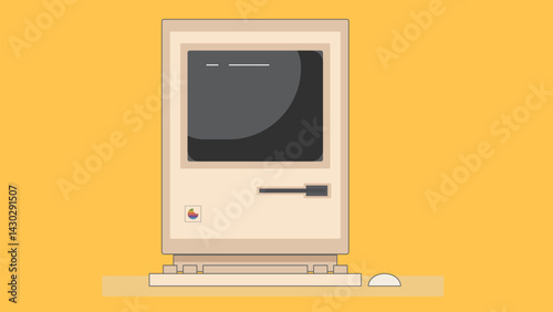 Illustration of old retro computer devices, featuring vintage keyboards, monitors, and floppy disks, symbolizing nostalgia