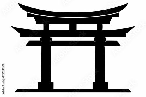 Japanese Torii Gate Silhouette Vector Illustration