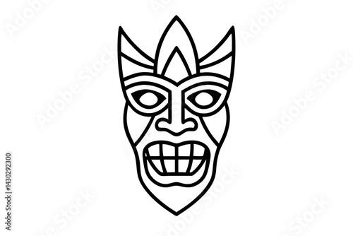 Maori Tiki Mask Line Art Vector Illustration