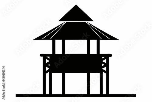 Mini Straw Roof Watchtower Silhouette Vector Illustration