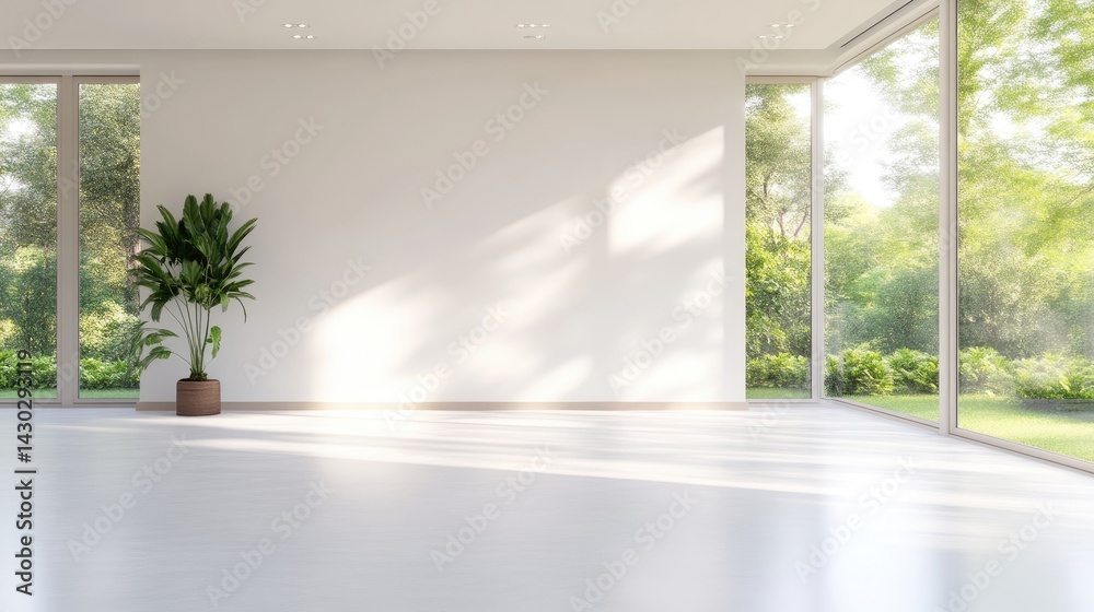 Modern minimalist interior with large windows Modern minimalist interior with large windows