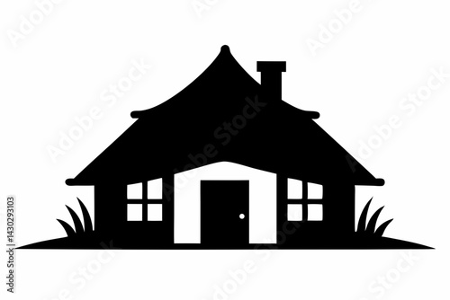 Miniature Thatched Farmhouse Silhouette Vector Illustration