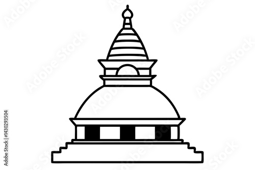 Nepalese Stupa Black And White Vector Illustration
