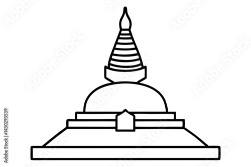 Nepalese Stupa Black And White Vector Illustration