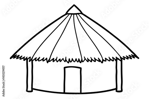 Small Thatched Roof Hut Line Art Vector Illustration